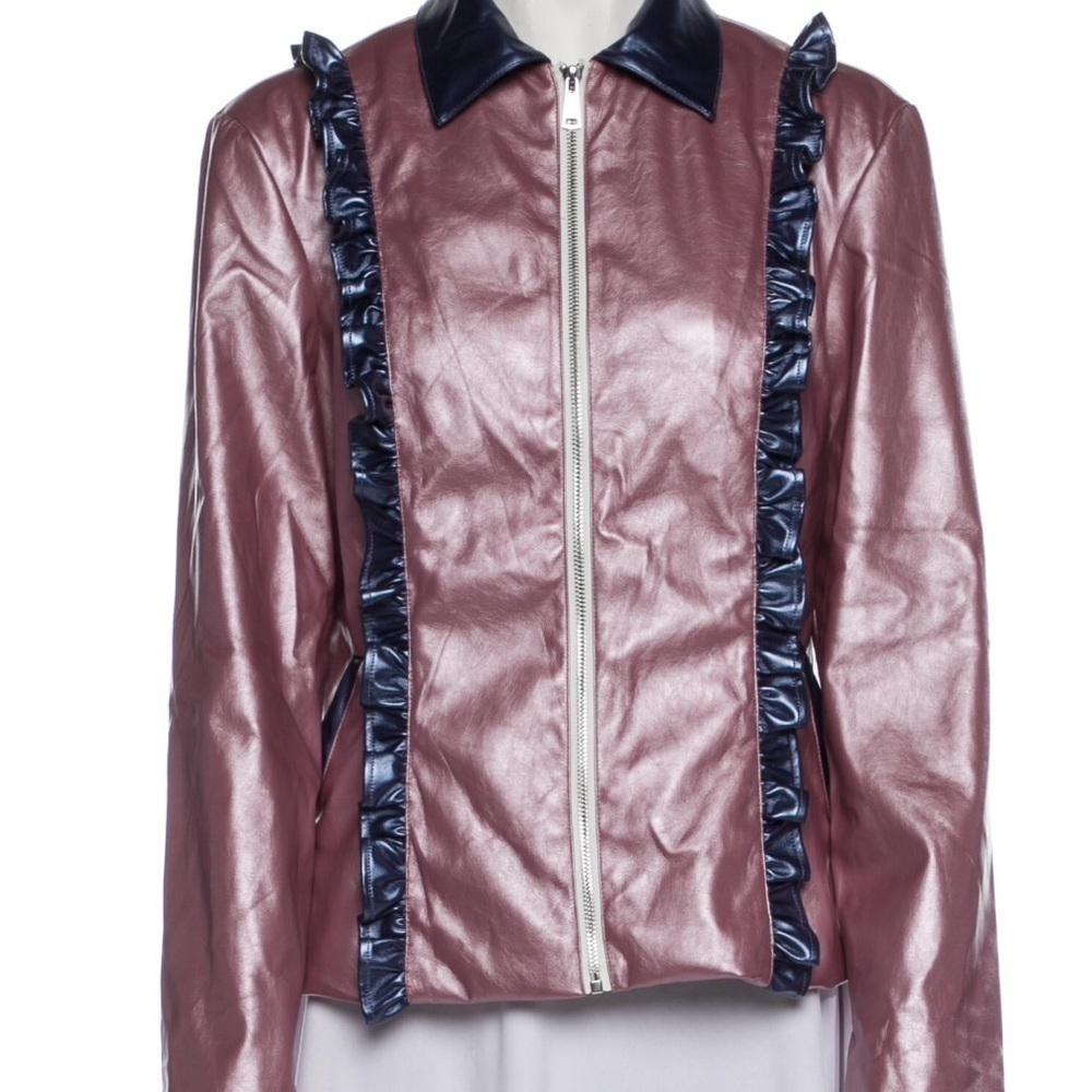 Vivienne Hu Pink & Blue Faux Leather Jacket - Size Small